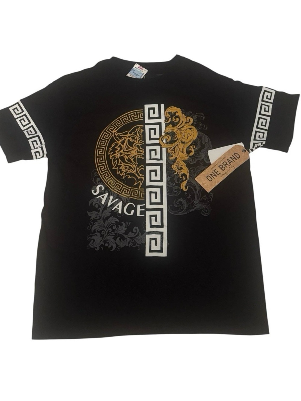 One Brand Sz M Men Graphic Tee Black Gold New